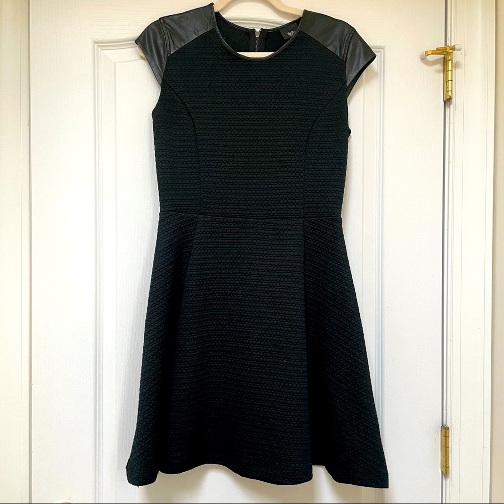 Black Dress with Leather Sleeve Detail